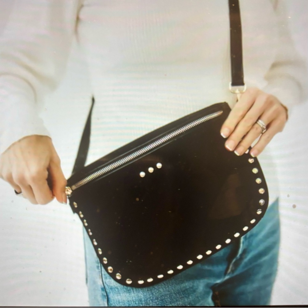 Studded Suede Crossbody Bag-Black
